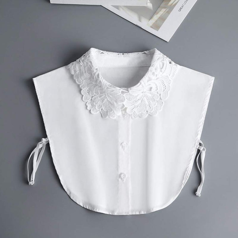 YAKEFJ Lady Half-Shirt Blouse Detachable Lace Chiffon Fake Collar Faux Collar (08WHITE) - Image 2